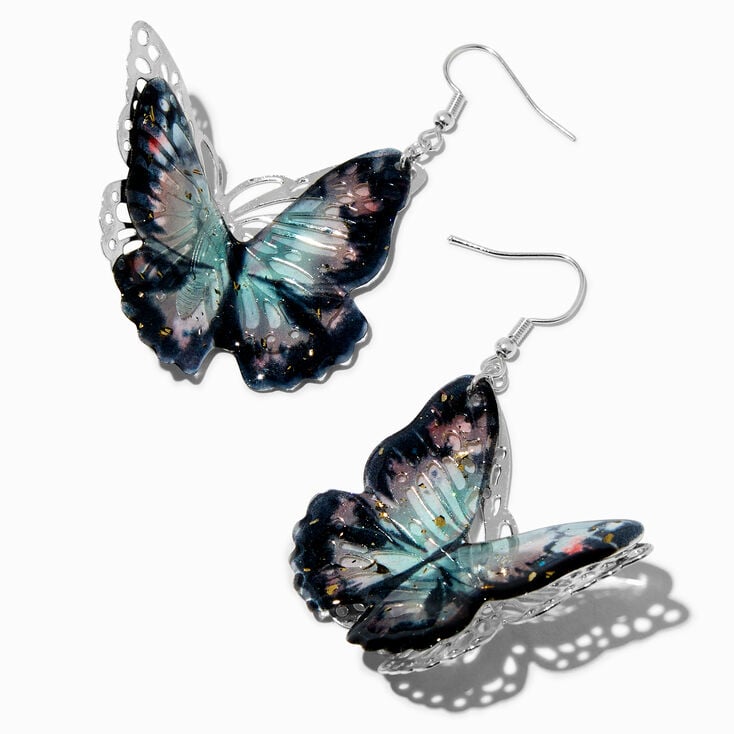 Black Filigree Butterfly 3D 2&quot; Drop Earrings,