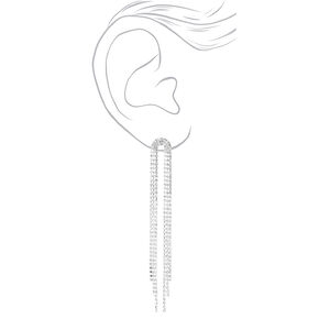 Silver-tone Rhinestone Horse Tail Fringe 4&quot; Drop Earrings,