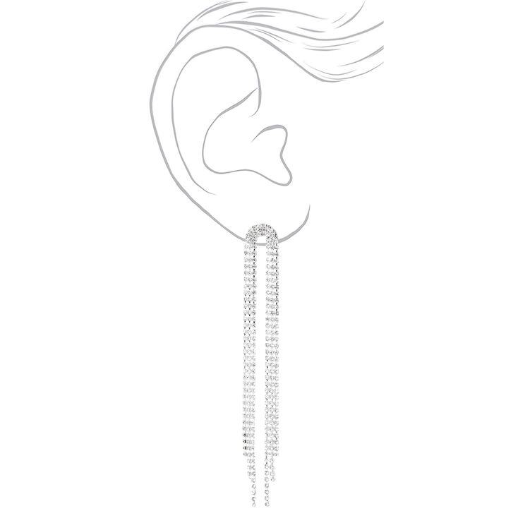 Silver-tone Rhinestone Horse Tail Fringe 4&quot; Drop Earrings,