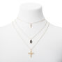 Gold-tone Cross Trio Multi-Strand Necklace,