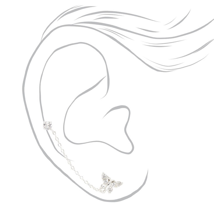 ICING Select Sterling Silver Cubic Zirconia Butterfly Connector Earrings,