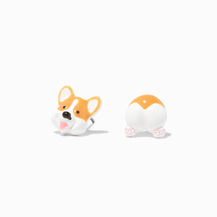 Orange Corgi Dog Front &amp; Back Earrings,
