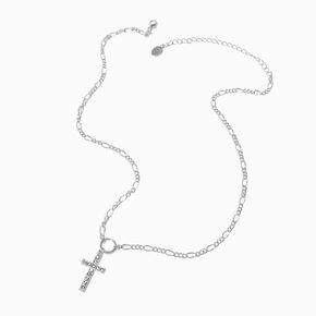 Silver-tone Embellished Cross Pendant Necklace,