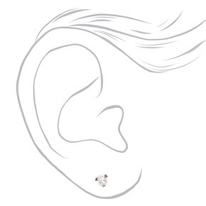 Silver-tone Titanium Cubic Zirconia Round 4MM Stud Earrings,