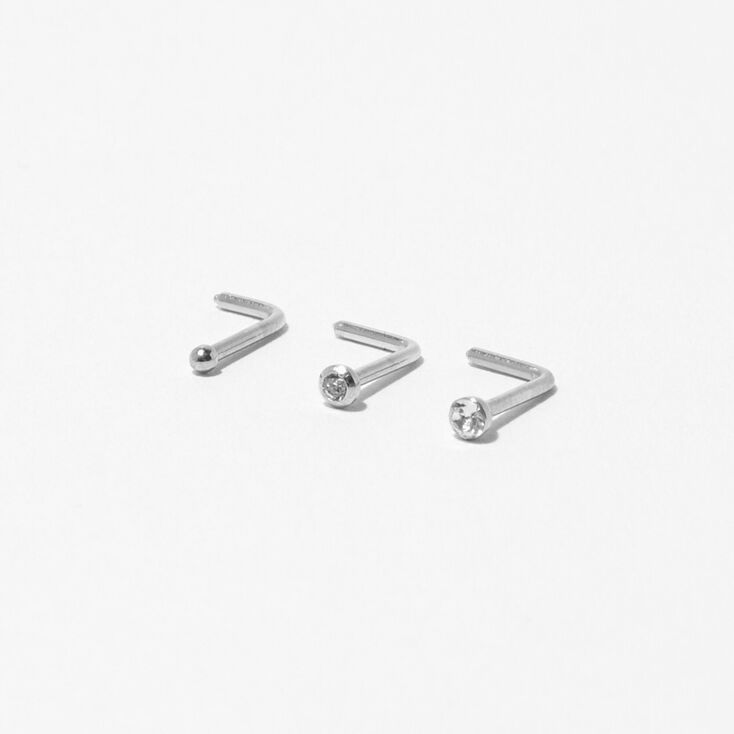 Silver 20G Mixed Crystal Nose Studs - 3 Pack,