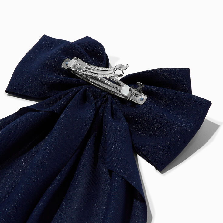 Navy Blue Long Tail Hair Bow Clip,