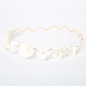 White Glitter Roses Flower Crown Headwrap,