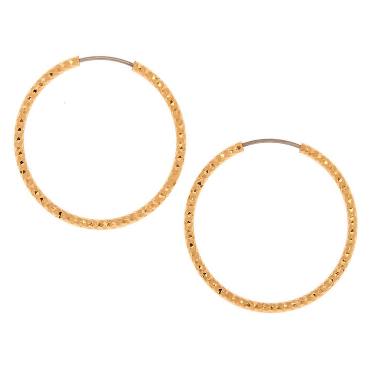 Gold-tone 25MM Sandblast Textured Hoop Earrings,