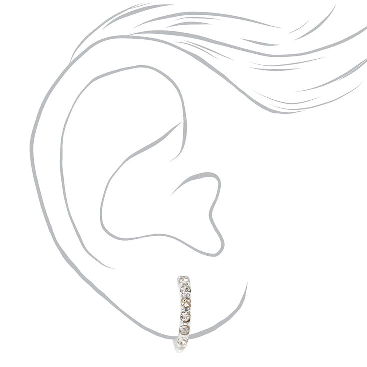 Silver 10MM Crystal Clip-On Hoop Earrings,