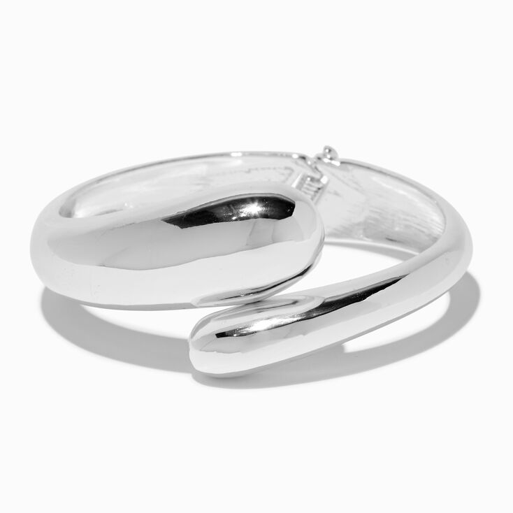 Silver-tone Thick Double Molten Cuff Bracelet ,