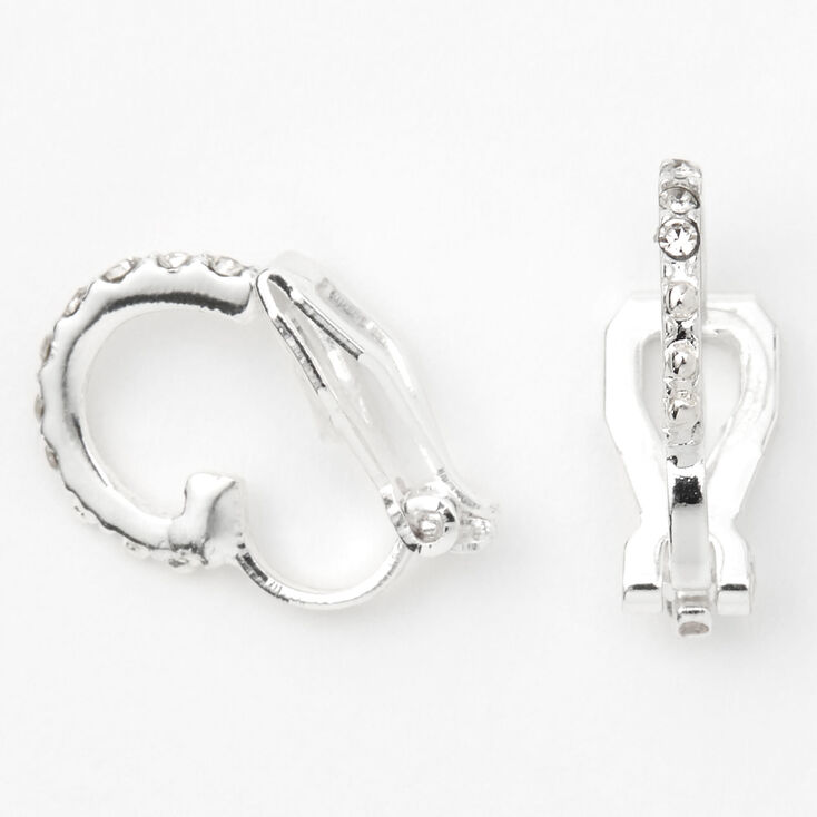 Silver 10MM Crystal Clip-On Hoop Earrings,