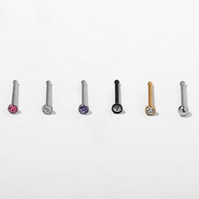 Mixed Metal 20G Crystal Nose Studs - 6 Pack,