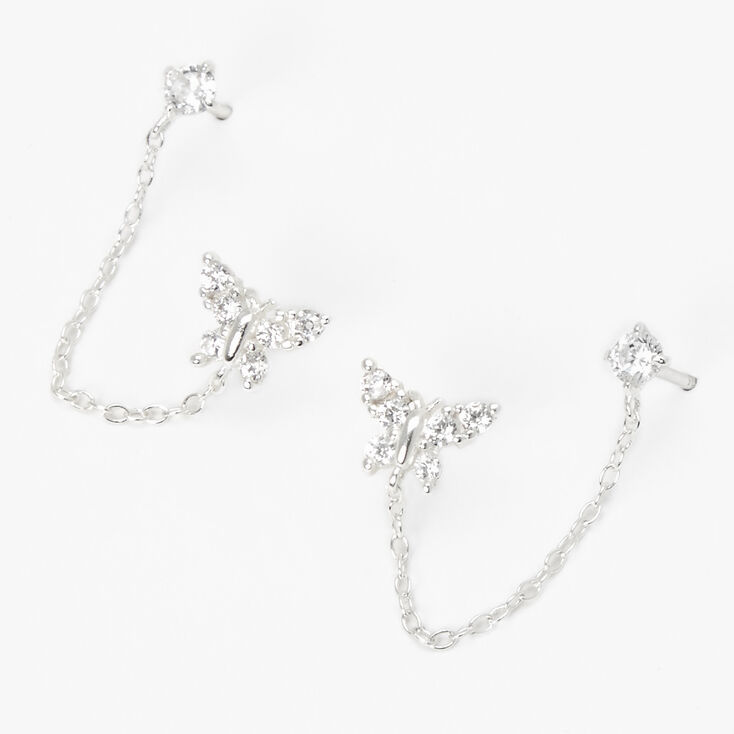 ICING Select Sterling Silver Cubic Zirconia Butterfly Connector Earrings,