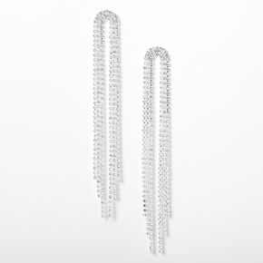 Silver-tone Rhinestone Horse Tail Fringe 4&quot; Drop Earrings,