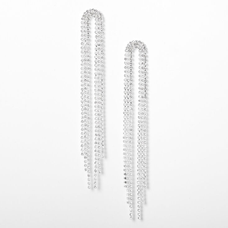 Silver-tone Rhinestone Horse Tail Fringe 4&quot; Drop Earrings,